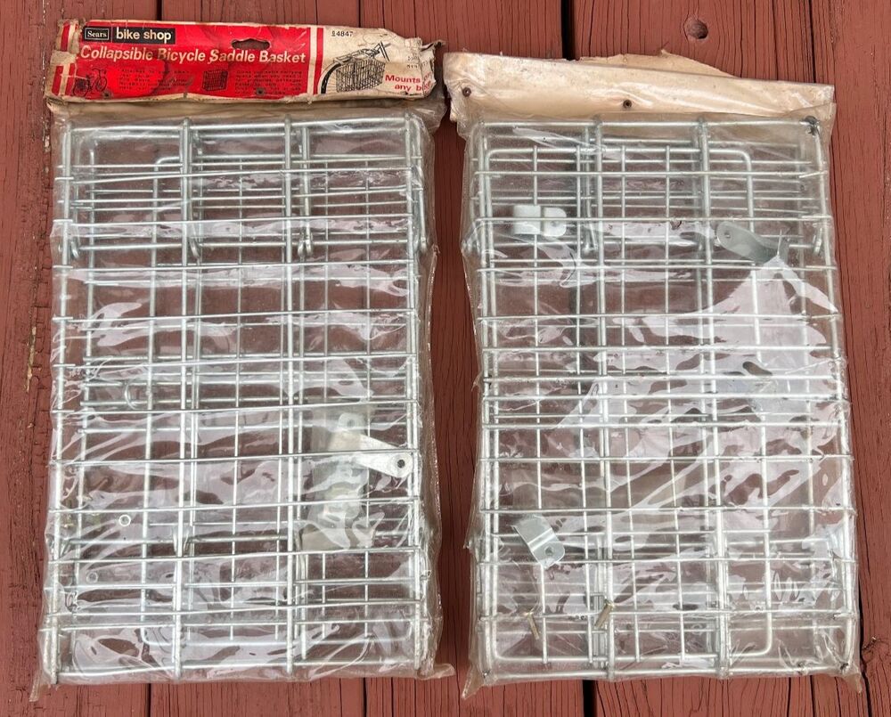 2 Vintage Sears Bike Shop Collapsible Bicycle Saddle Baskets Pair NOS 48471